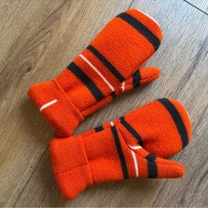 Hand Crafted Red/Orange and Black Fleece Lined Mitten Winter Holiday OS